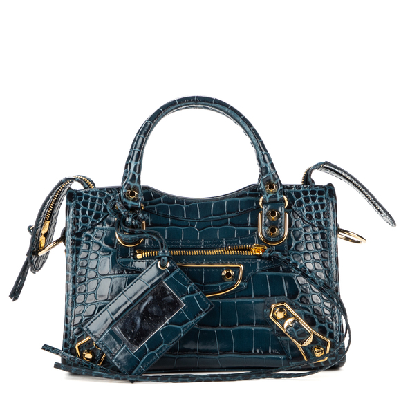 Balenciaga Mini City in Petro Blue Crocodile Embossed Leather - Picture 3 of 10